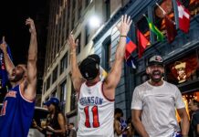Fans watch Knicks vs Spurs NBA finals game in New York City