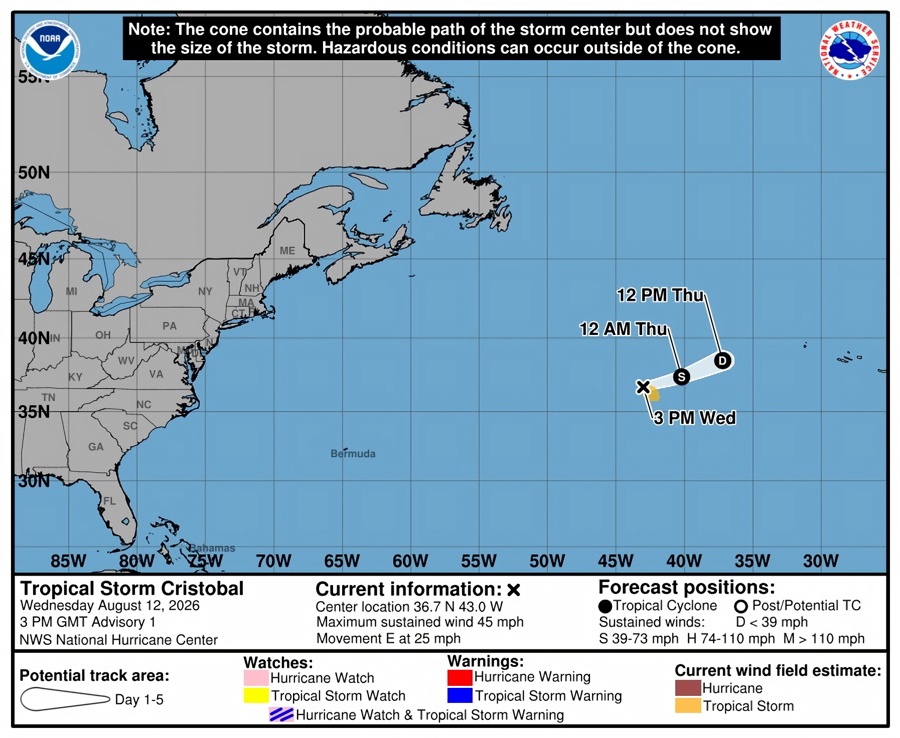 La tormenta tropical Cristóbal se forma en el Atlántico sin peligro inmediato en tierra La tormenta tropical Cristóbal se forma en el Atlántico sin peligro inmediato en tierra