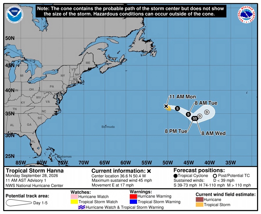 Se forma la tormenta tropical Hanna en el Atlántico, sin amenaza a tierra Se forma la tormenta tropical Hanna en el Atlántico, sin amenaza a tierra