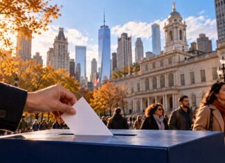 Autumn Ballot Beneath Lower Manhattan