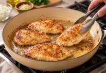 Pollo al limón con orzo cremoso Golden Chicken Searing in a Cream Pan-1