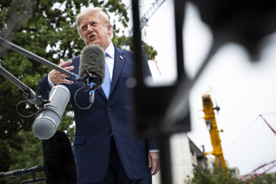 US President Donald J. Trump departs from the White House Trump