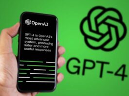 Hand holding a phone with the OpenAI GPT-4 website on the screen